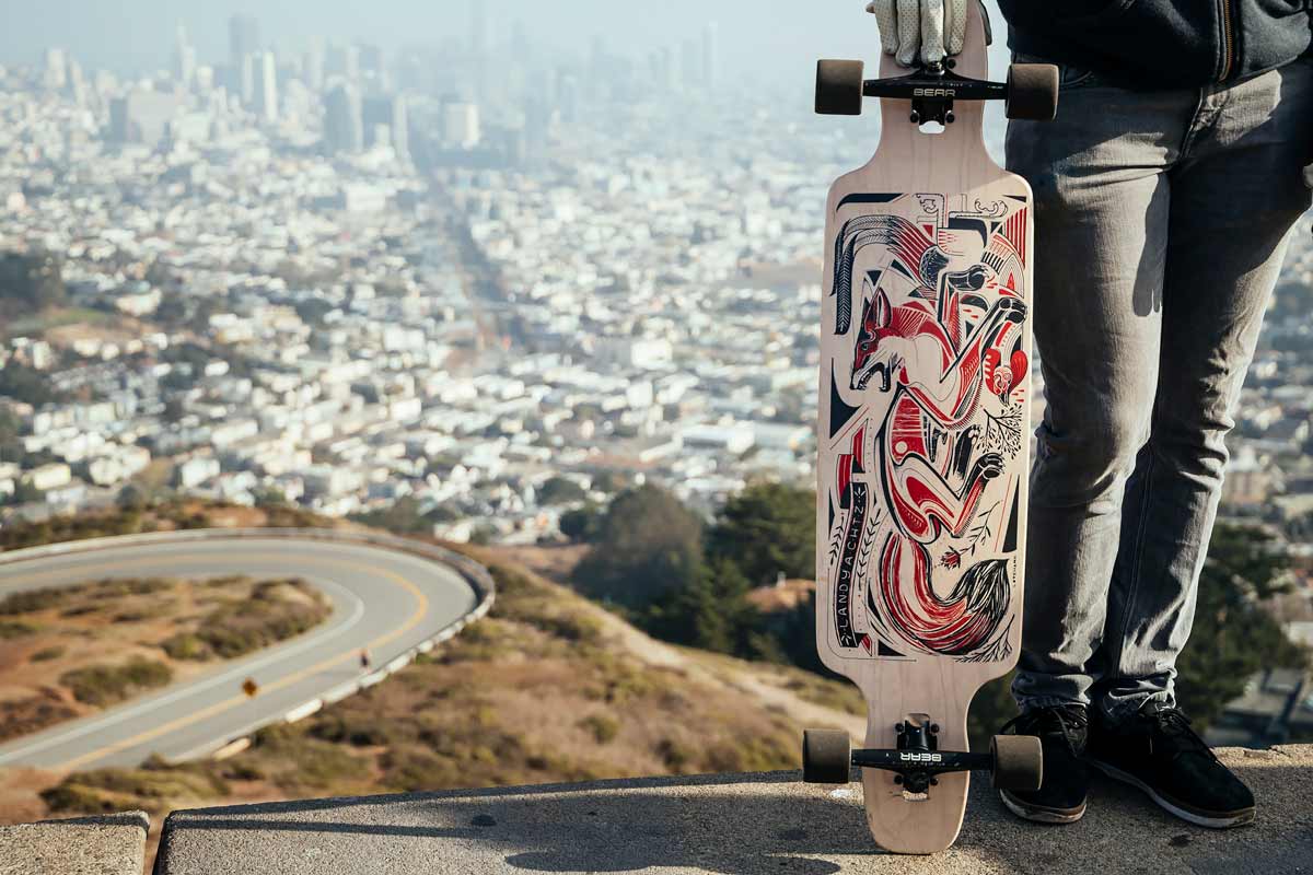 Landyachtz Drop Carve 40 Fox Longboard, Deck and Complete - Image 8
